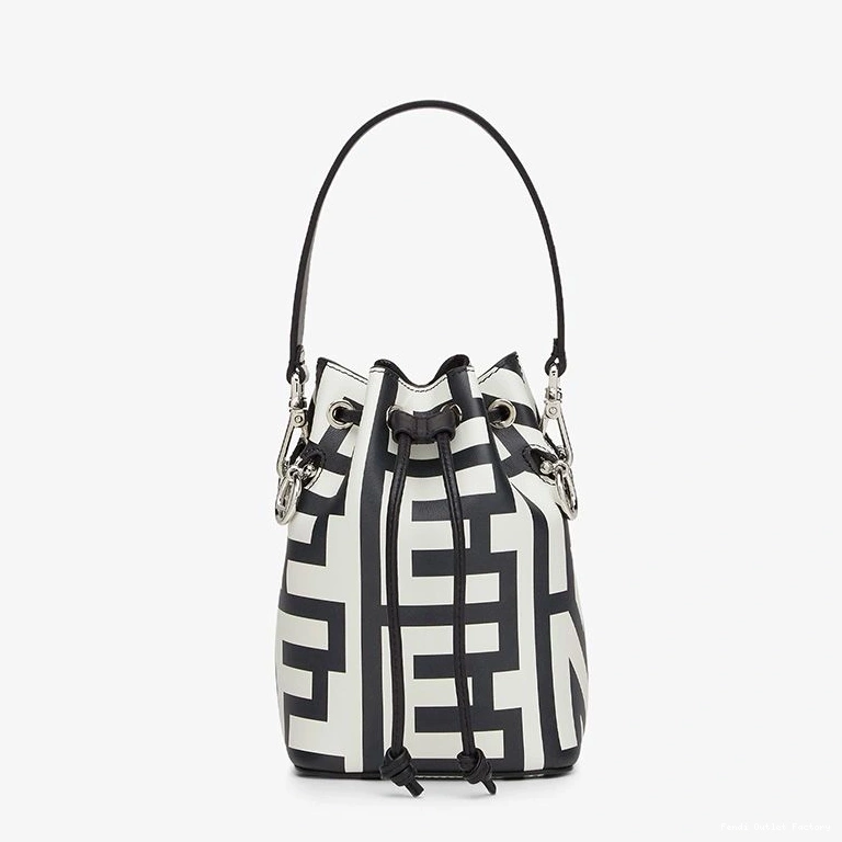 HOT White Leather Mon Bucket Capsule In Bag Black Mini Tresor Fendi Fendi Roma 0713